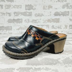 Josef Seibel Comfort Black Brown Woven Leather Slip On Mule Clog M216